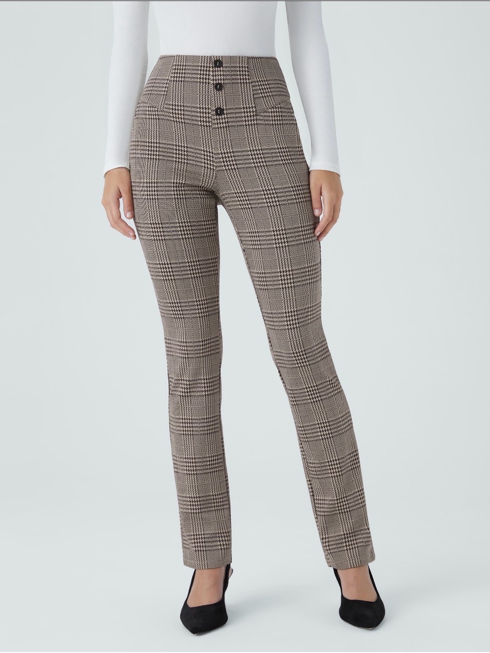 HALARA Plaid Straight-Leg Pants - Brown & Black